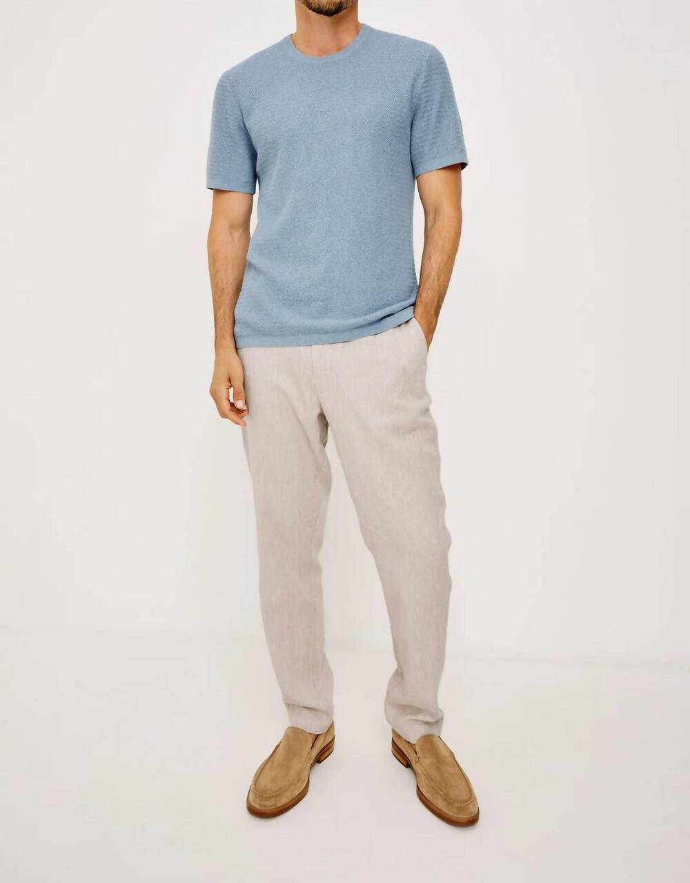 NEW RAILS theo short sleeve sweater in blue sky heather